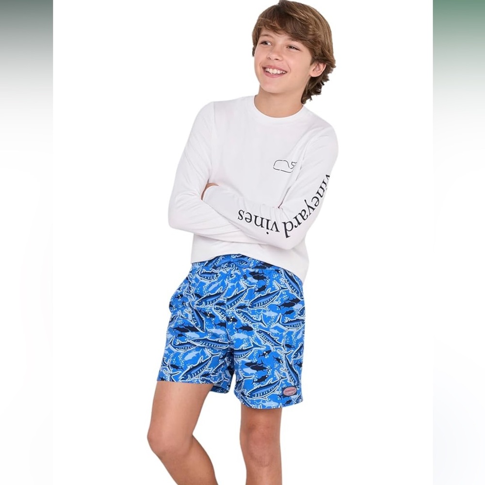 New With Tags Vineyard Vines Blue Shark Print Swim Trunks Boys Size 5